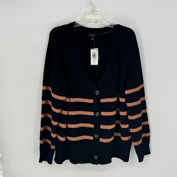 torrid Sweaters - Torrid Womens 2X Black Tan Striped Raglan Button Down Cardigan Sweater NWT